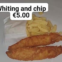 Fresh whiting fillets in crisp batter served with chips.
